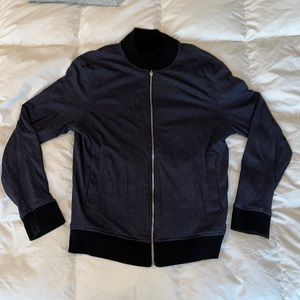 J.Crew Men’s REVERSIBLE zip up bomber sweatshirt, black/navy blue, size large